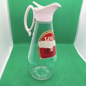 Vintage Glass Log Cabin syrup pitcher 9"